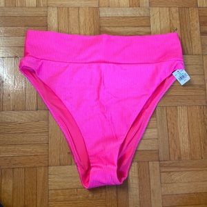 Aerie ribbed shine bikini bottom in Miami pink. Size large. New with tags.